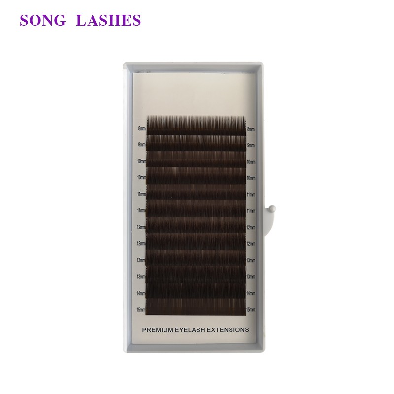 Sung high quality eye lashes false eyebrow extensions 12 lines per tray. No eyelash curl. 4 color dark brown light brown