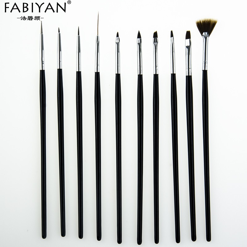 10pcs Nail Art Brush Liner Dotting Fan Design Acrylic Crystal Flat Painting Drawing Carving Pen UV Gel Manicure Tool Set