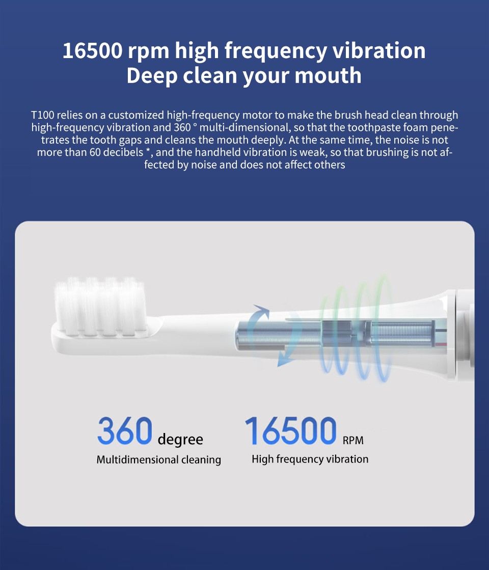 الأصلي شاومي الدخن Mijia T100 الصوتية Mi ذكي فرشاة الأسنان الكهربائية و الملونة USB شحن IPX7 مقاوم للماء
