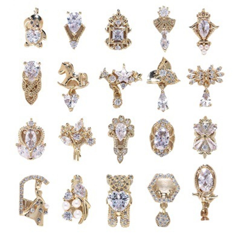 Japanese Style Nail Jewelry, Zircon Cross Real Gold Nail Diamond Decoration Supplies