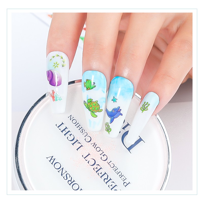 LEAMX Ocean Cute Glitter Laser Nail Art Marine Animal Shell Turtle Fish Starfish Nail Sticker Slider 9D Nail Sticker Decoration