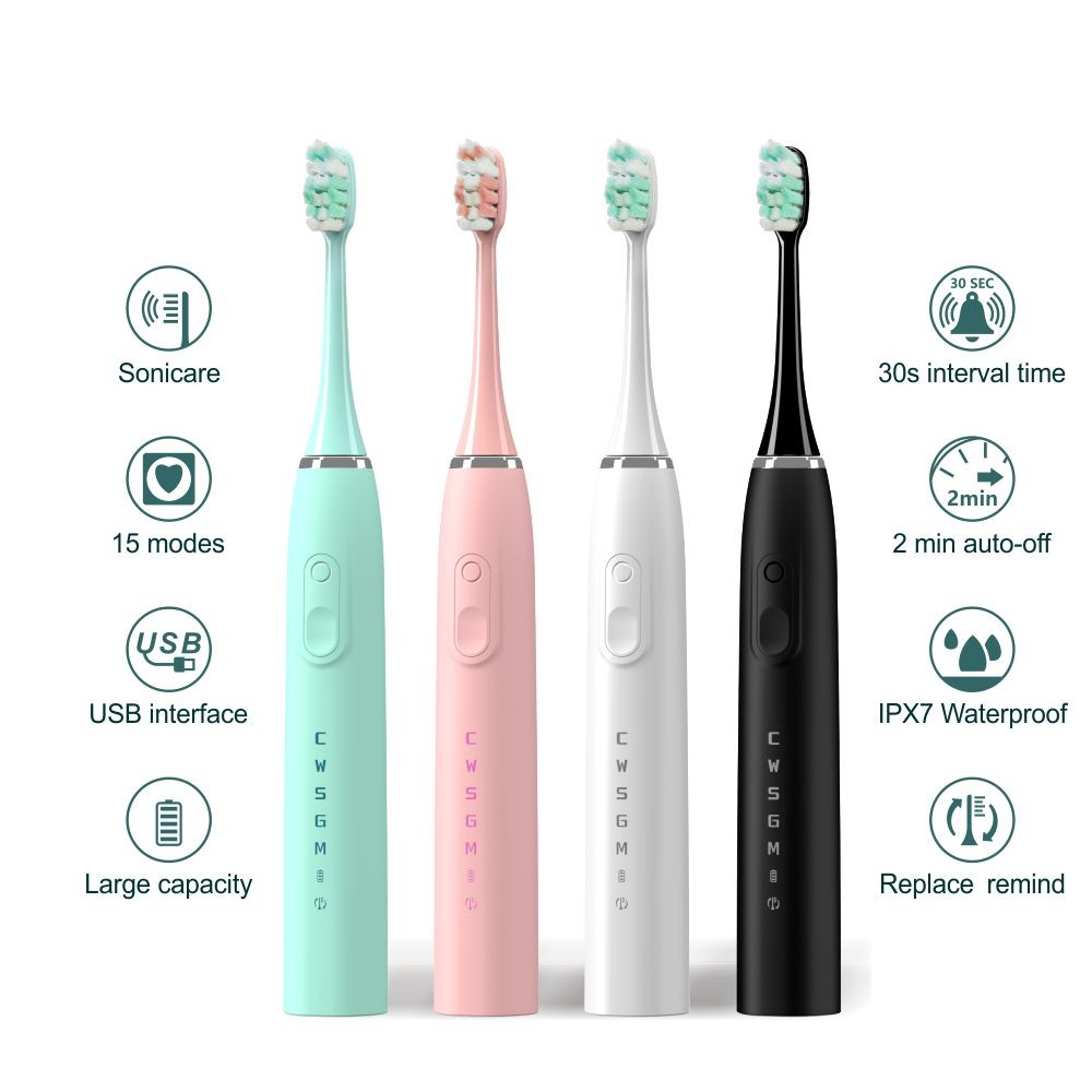 Sfeel Smart Sonic Electric Toothbrush 15 Modes Adult Kid Rechargeable Whitening IPX7 Waterproof Timer USB Type C P4SB