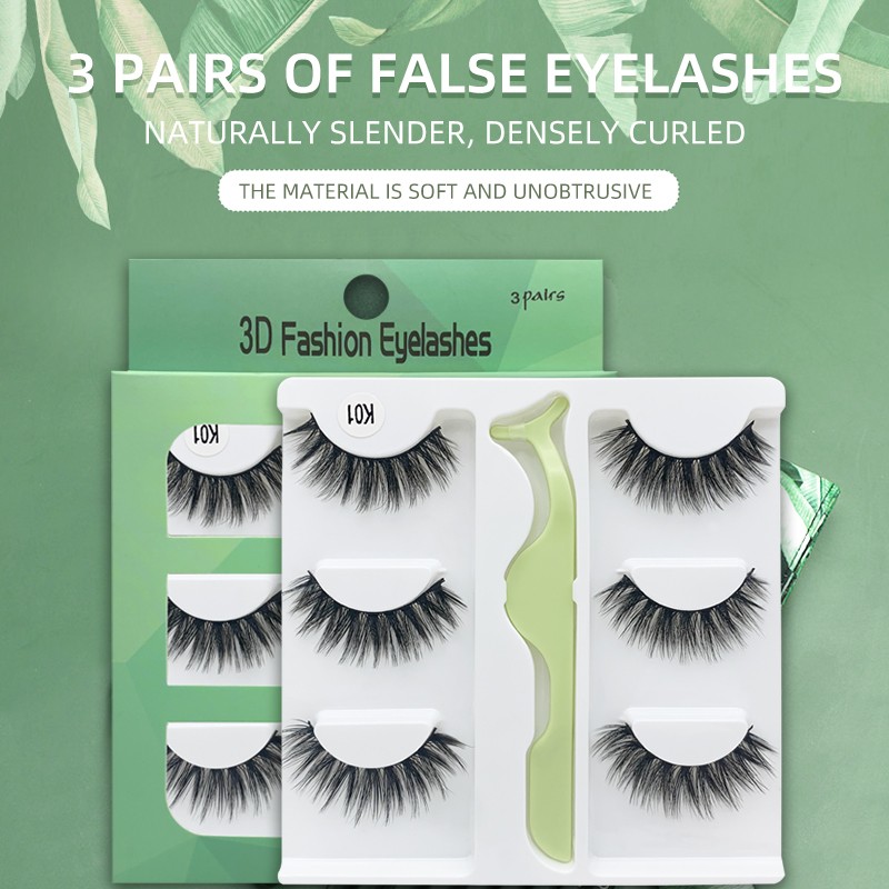 3 Pairs - Faux Mink Hair False Eyelashes With Eyelash Curler 3D Soft Eye Lashes Extension Fluffy False Eyelashes Eye Makeup Tools