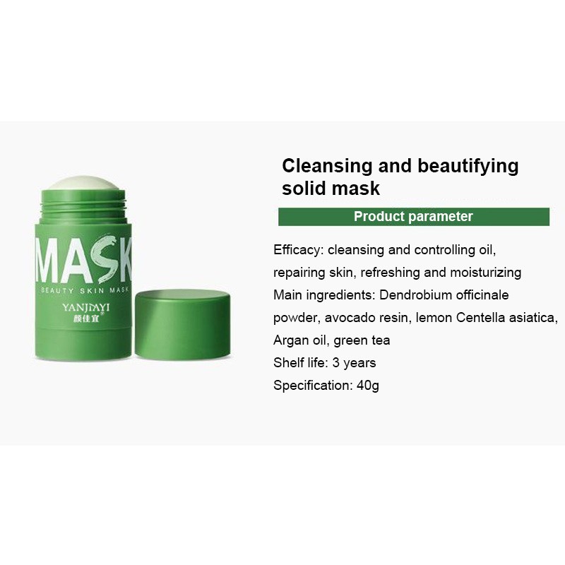 40g Green Tea Cleansing Solid Clay Purifying Mask Stick Mask Oil Control Anti Acne Mud Cream Beauty Facial Skin Care TSLM2