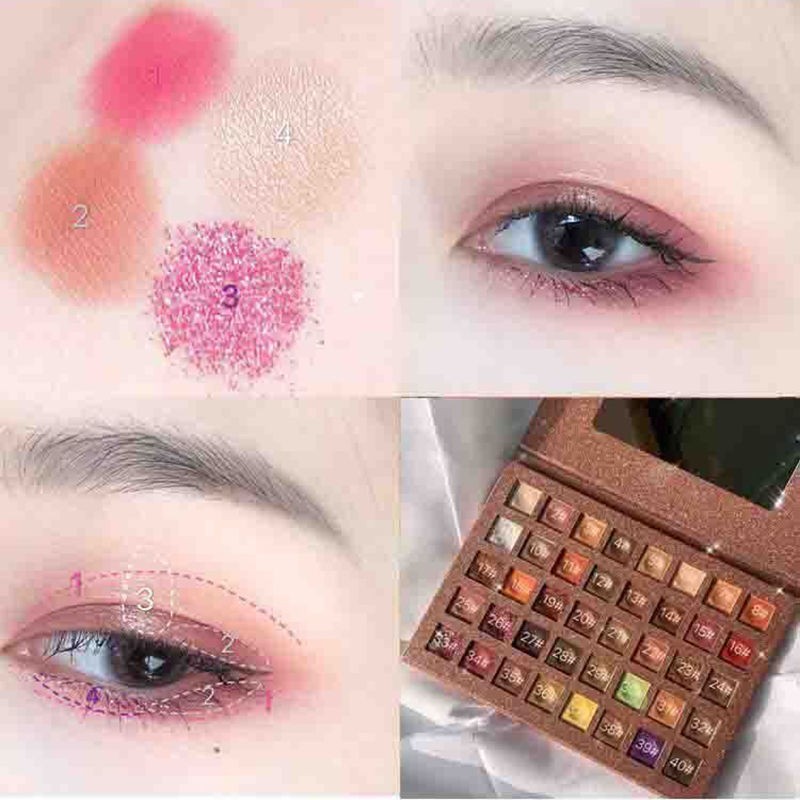 40 color eyeshadow palette super flash powder sequin pearlescent waterproof beginner earth color eyeshadow palette