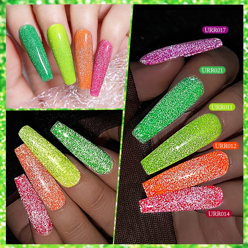 ur sugar fluorescent reflective gel nail polish neon yellow pink red glitter semi permanent soak off uv led nail polish