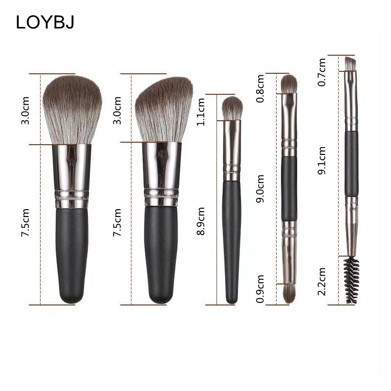 Loebig 5pcs Mini Makeup Brushes Set Powder Foundation Blush Highlighter Contour Eye Shadow Eyebrow Lash Portable Cosmetic Brush