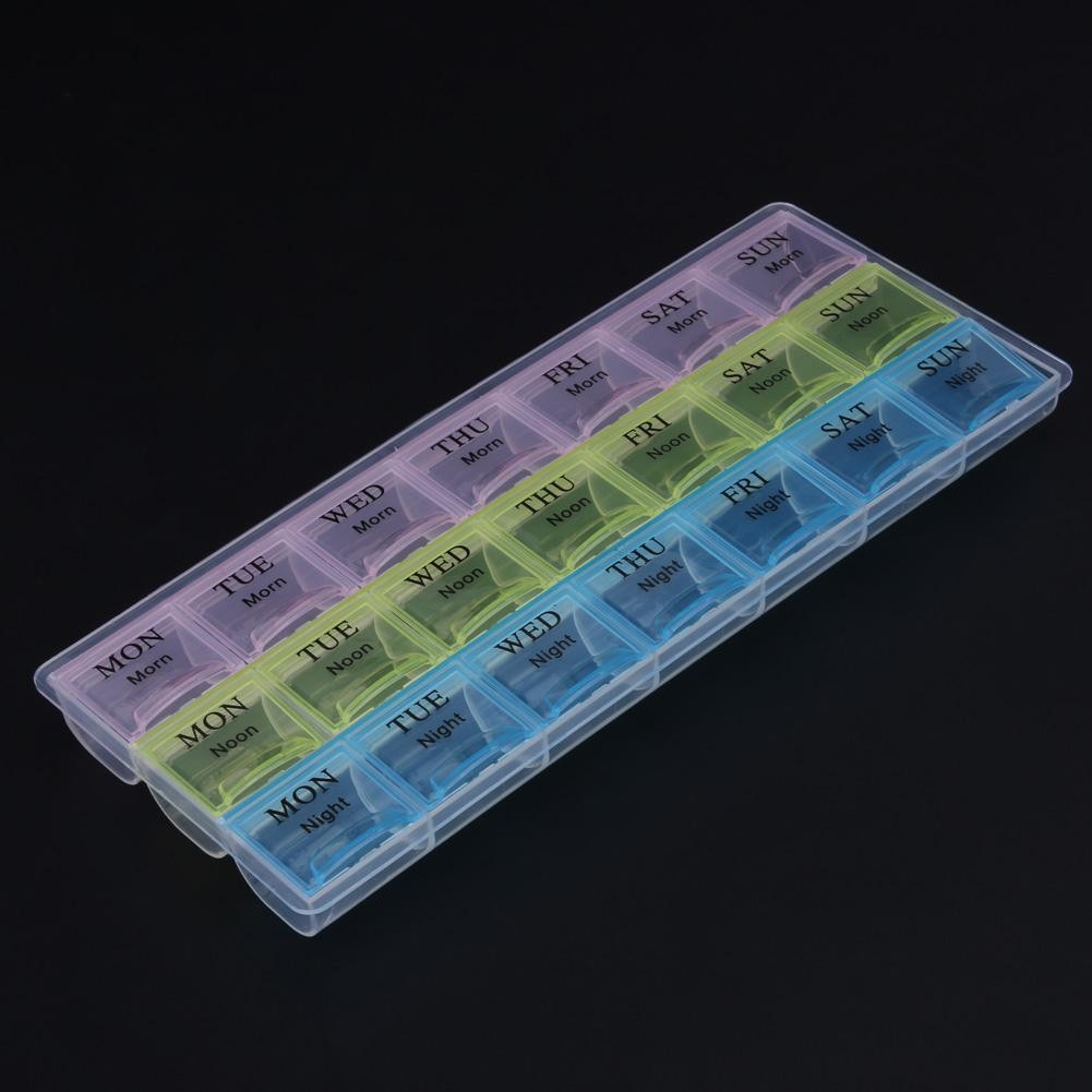 7 Days Weekly Transparent 21 Compartment Cover Panel Tablets Box Holder Medicine Storage Organizer Container Container