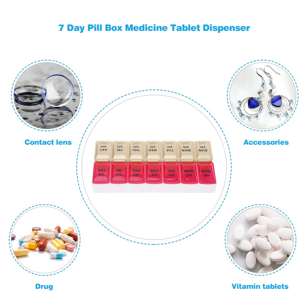 14/7 Grids 7 Days Weekly Pill Case Medicine Tablet Dispenser Organizer Pill Box Splitter Storage Box Pill Organizer Container