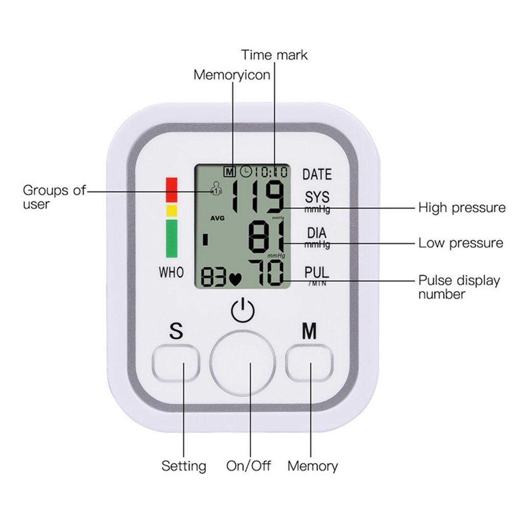 Automatic sphygmomanometer arm medical blood pressure monitor BP sphygmomanometer meter tonometer for measuring arterial pressure