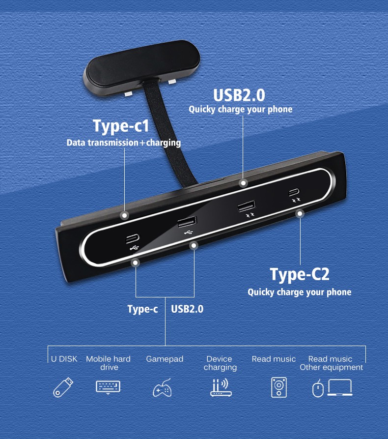 For Tesla 2021-2022 Model 3 Model Y 27W Fast Interior Smart Charger Docking Station USB Shunt Hub Decoration Accessories