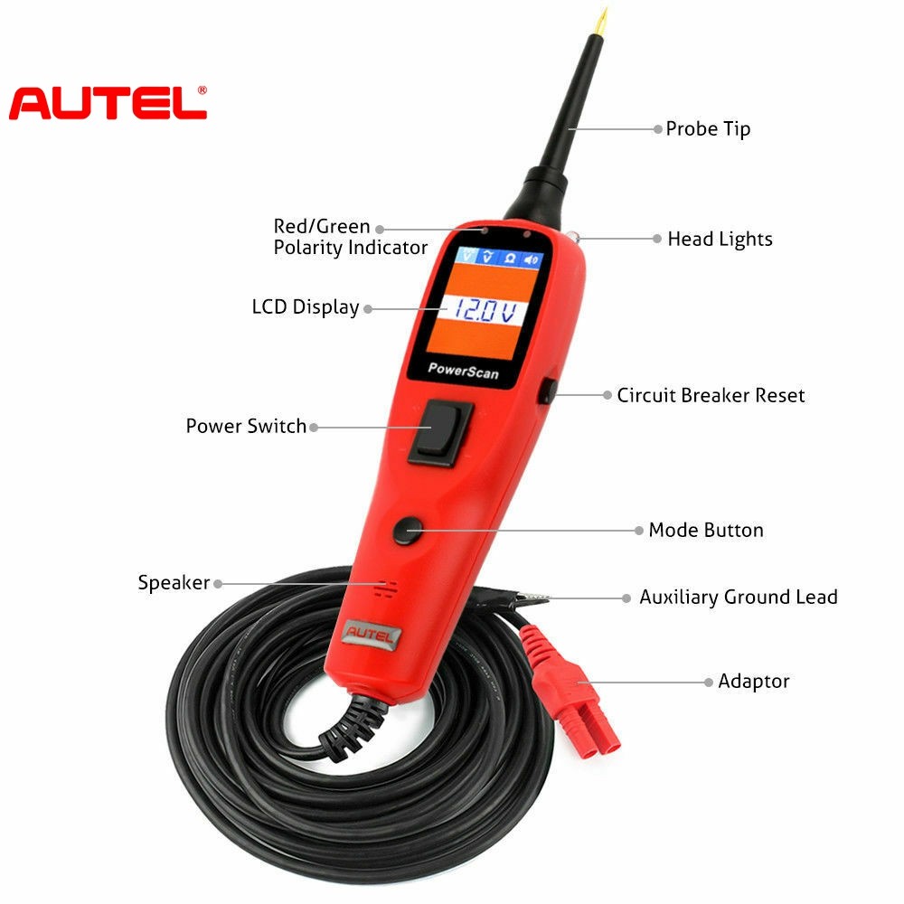 Autel Power Scan PS100 Auto Electrical Circuit Avmeter Tester Automotive Diagnostic System Diagnostic Tool Kit Circuit Probe 12V/24V