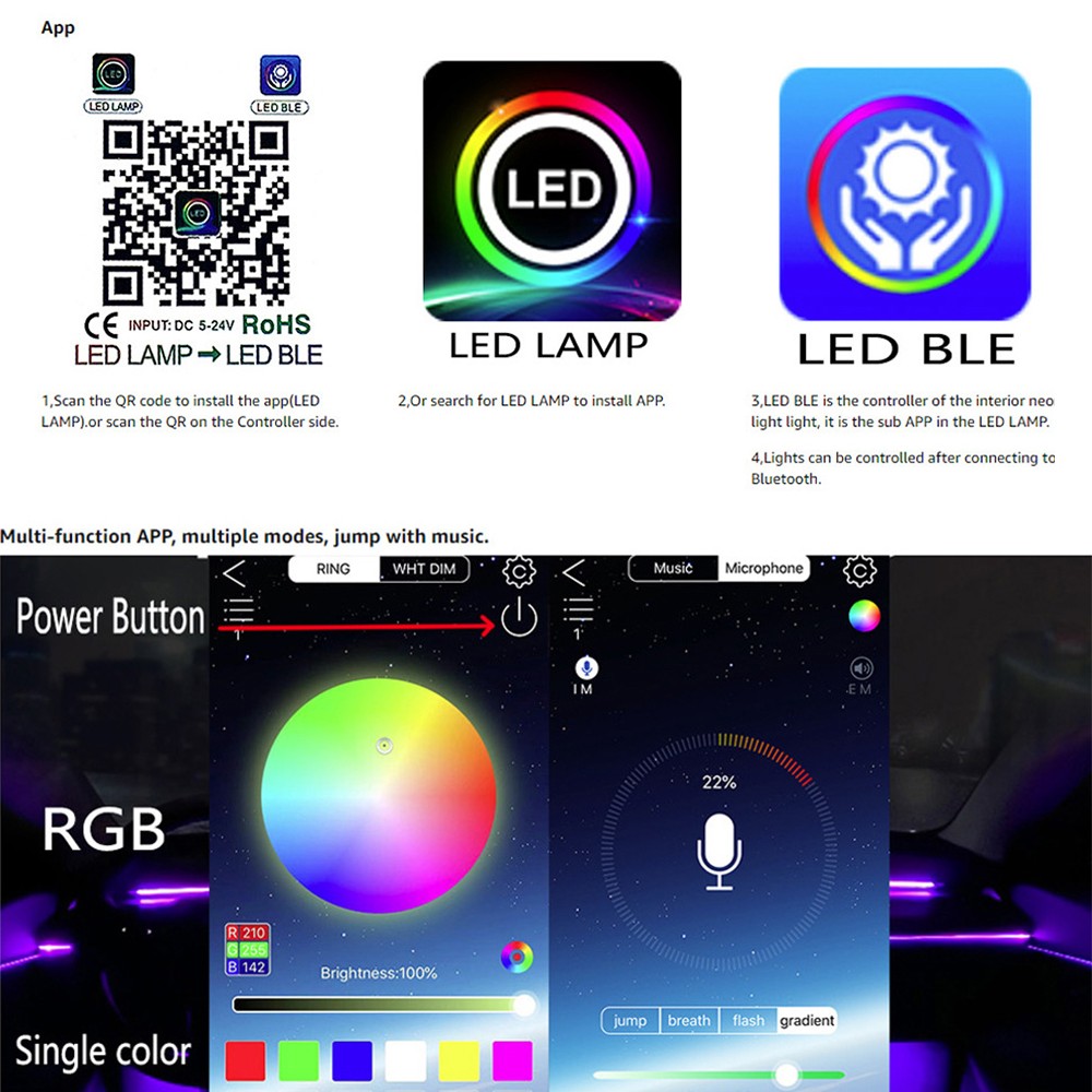 For Tesla Model 3 2019-2021 Ambient Light Mobile Phone App Central Control 24 Color LED Lights For IOS/Android