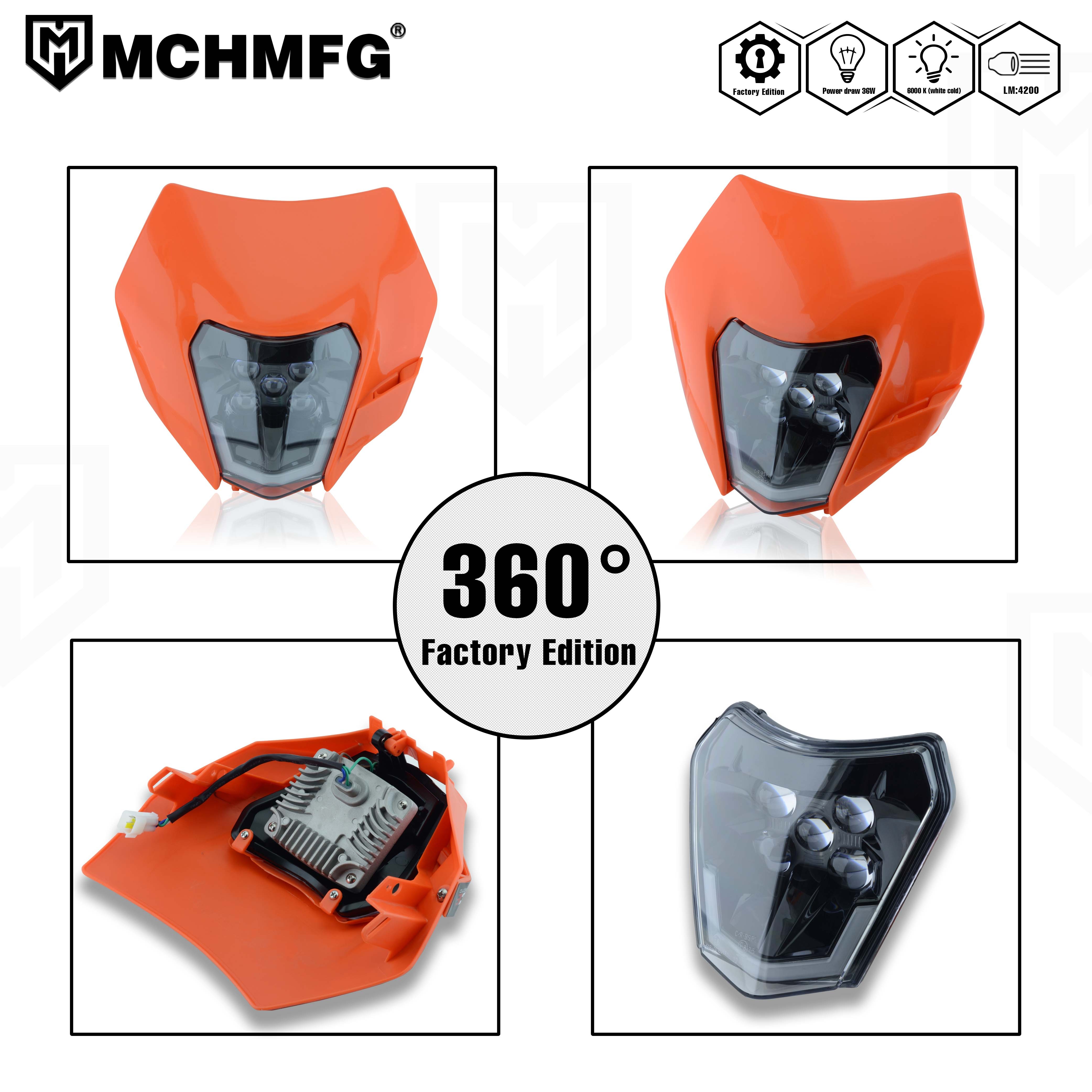 MCHMFG Motorcycle New LED Headlight Headlamp for KTM LDE for KTM EXC EXCF SX SXF XC XCF XCW XCFW 125 150 250 300 350 450 530