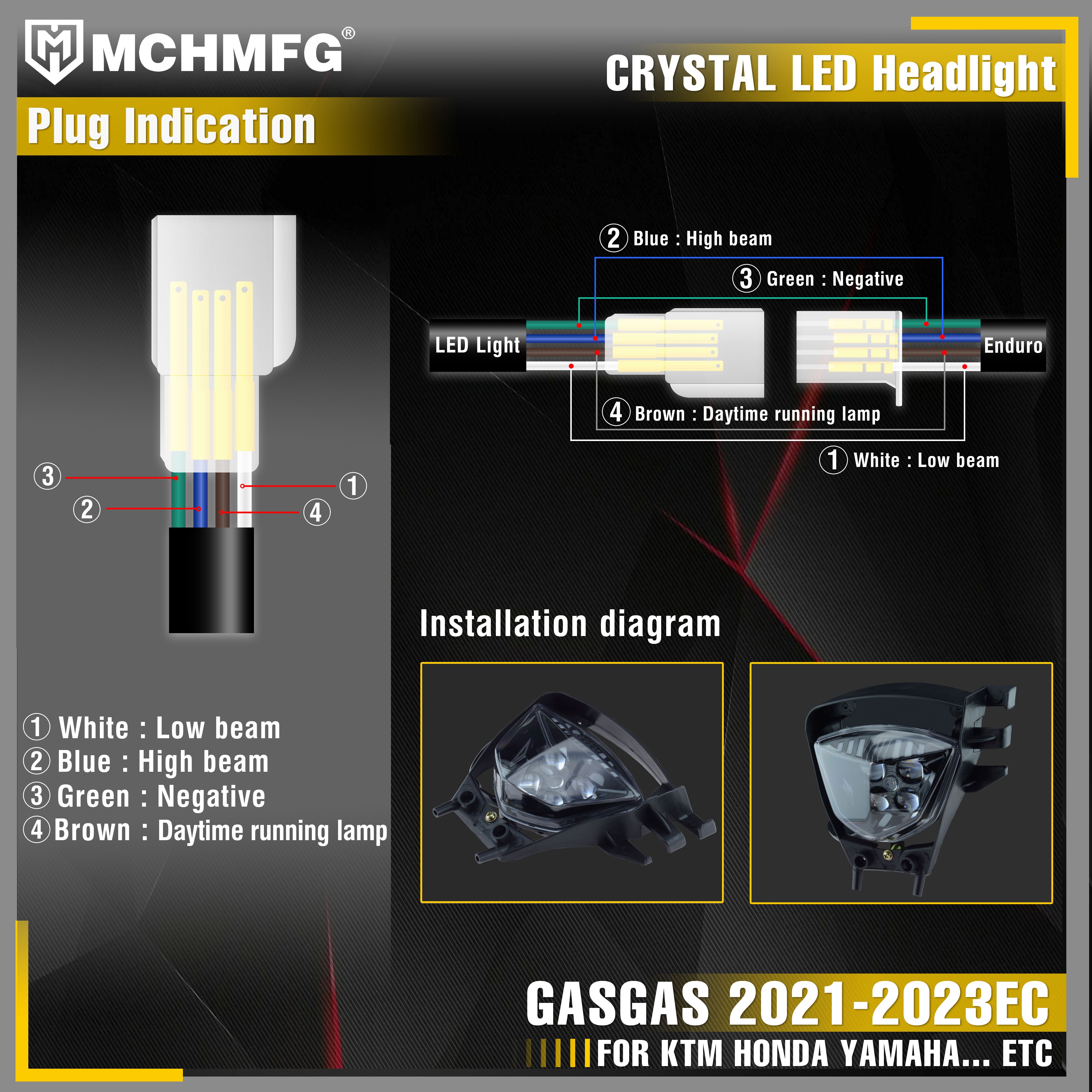 MCHMFG مصباح أمامي LED كريستال للدراجات النارية كشاف أمامي لغاسغاس 2021-2023 EC 2021 2022 2023 إندورو للدراجات النارية