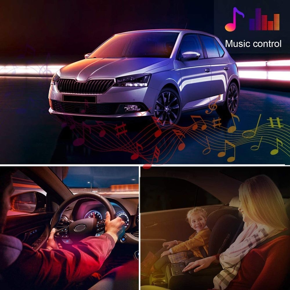 ANMINGPU Neon LED Car Ambient Foot Light with USB Wireless APP Remote Music Control Auto LED Interior Atmosphere Decorative Lamp