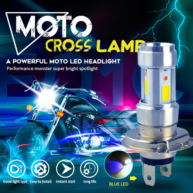 12W 1200LM LED H4 Motorcycle Headlight COB Bulbs Motorbike Scooter Headlamp High Light Low Beam All in on 6500K White DC 12V