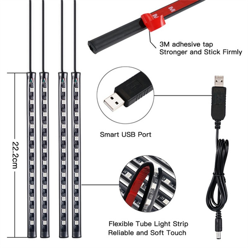 Car LED Strip Lights 36/48/72 RGB Led Foot Atmosphere Lamp 12V Auto Interior Decor Light With USB Bluetooth APP Controller