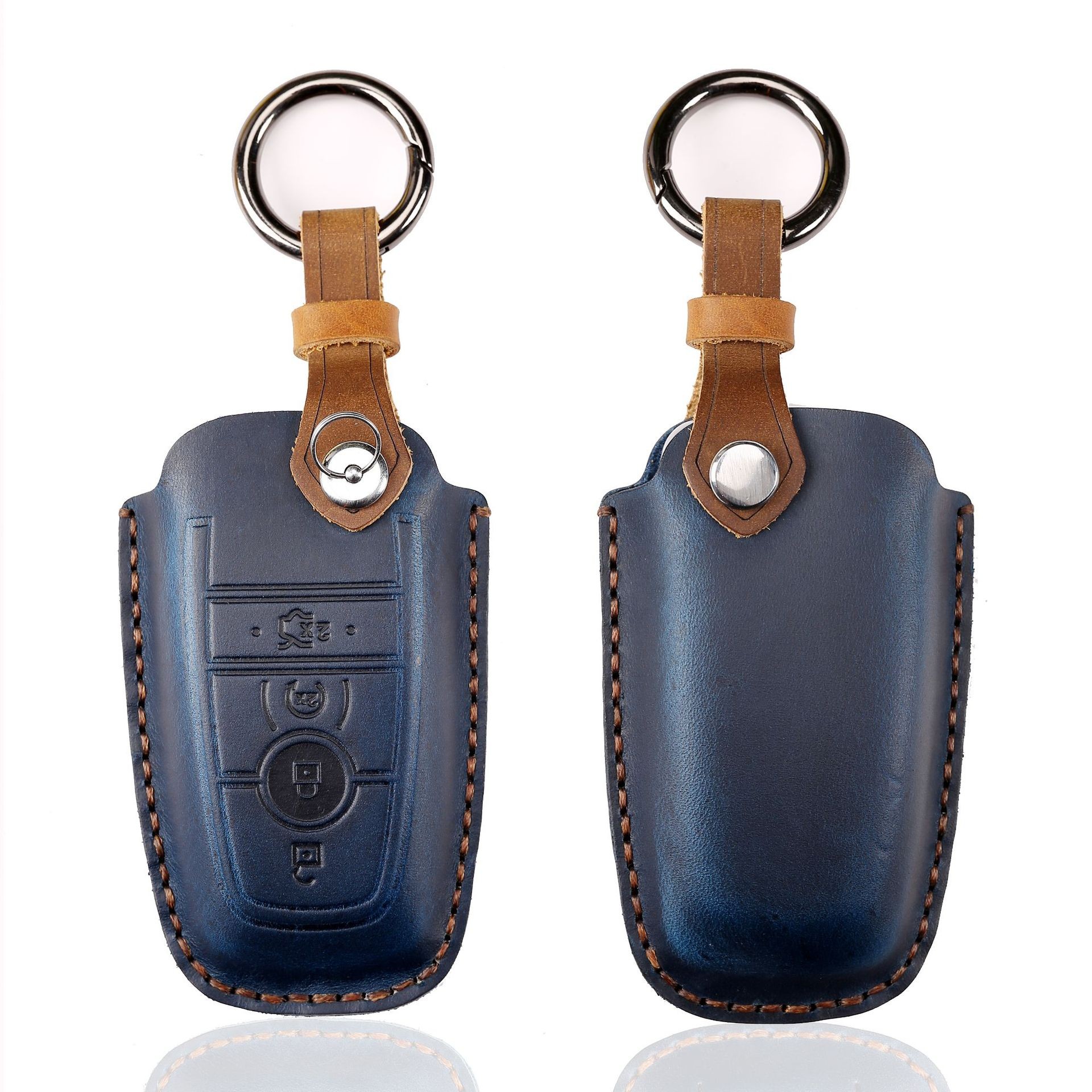 Leather Key Case Cover Fob Keychain Holder For Lincoln Ford Raptor F150 Explorer Everest Ranger Accessories Remote Keyring Bag