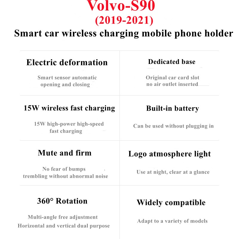 ل فولفو S90 2016-2021 حامل هاتف السيارة تنفيس الهواء شاحن لاسلكي 360 الملاحة قوس دعم نظام تحديد المواقع