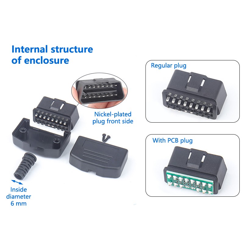 OBD II L Type 16 Pin Bus Connector Cable Socket Plug With Shell And Screw