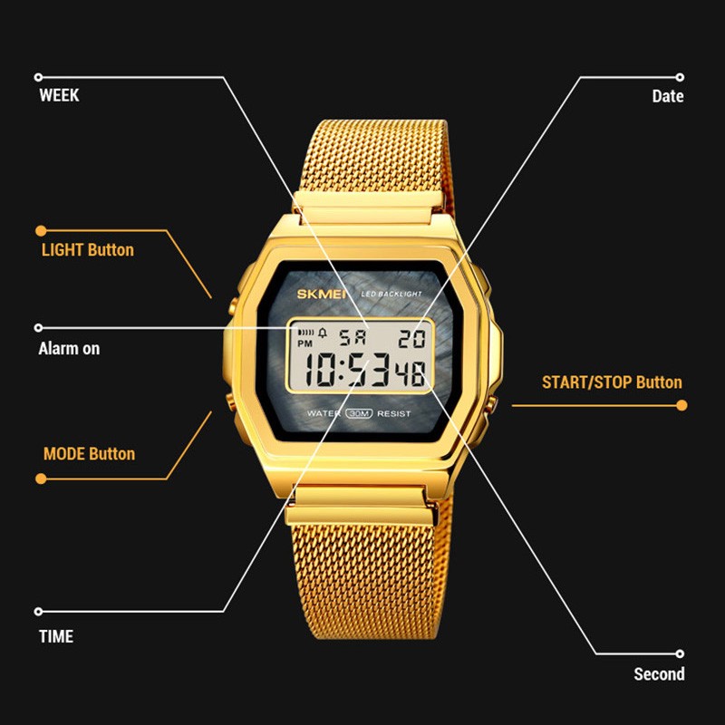 SKMEI Digital Movement Male Wristwatch Countdown Calendar Alarm LED Display Men Electronic Watch Relojes para hombre Montre