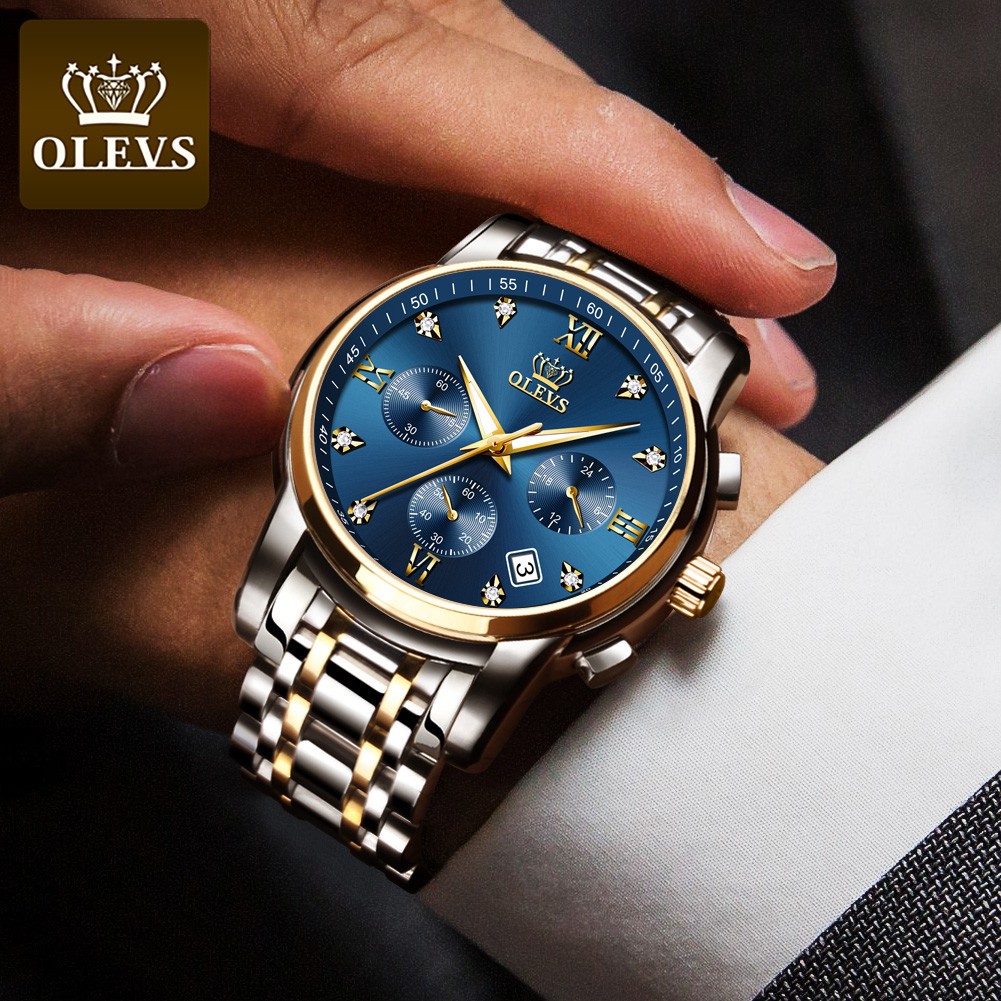 OLEVS Top Brand Luxury Quartz Watch Men Waterproof Stainless Steel Watch Man Luminous Stop Date Display Male Wristwatch