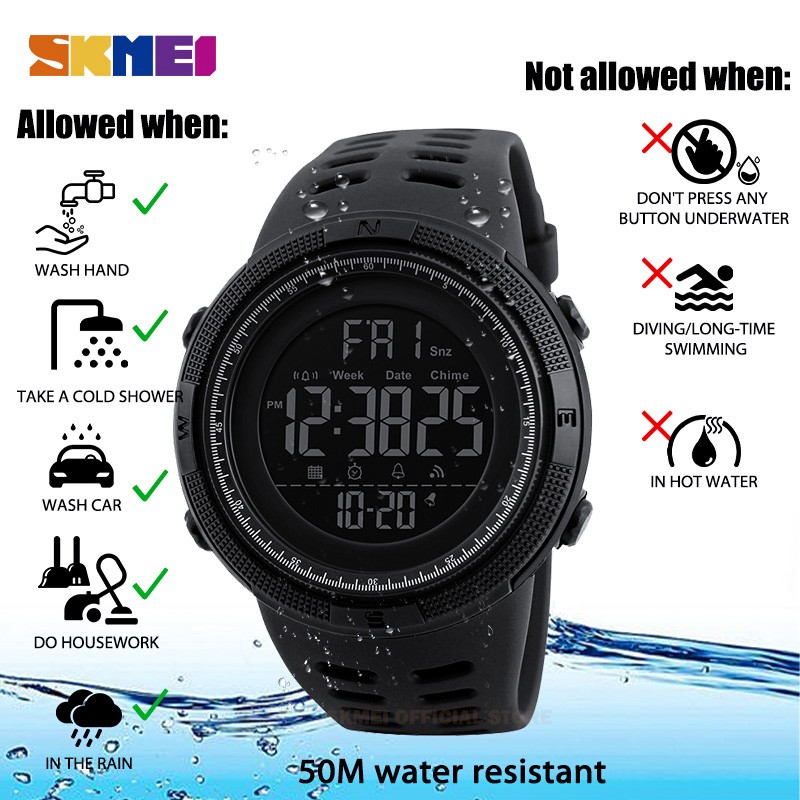 SKMEI Fashion Outdoor Sports Watch Men Multifunction Watches Alarm Clock Chrono 5Bar Waterproof Digital Watch reloj hombre 1251