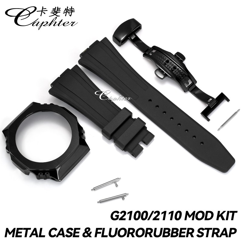 Casioak 1rd Fashion Kit for GA2100 Metal Watch Case Fluororobber Strap 316 Stainless Steel Bezel Rubber Band for GA 2100 2110