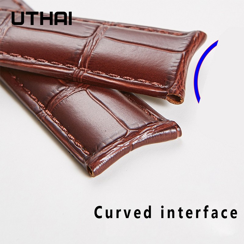 UTHAI F09 Genuine Leather Watchband Curved Interface Bamboo Style Buckle Business 19mm 20mm 21mm 22mm 24mm Retro Watch Strap