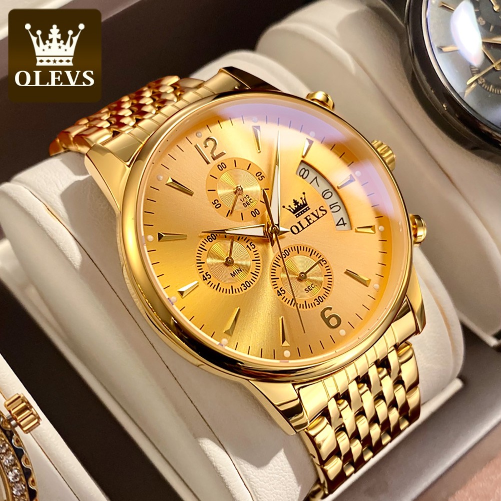 Olevs Men's Quartz Wrist Watch Calendar Display Waterproof Chronograph Men's Watches Male Luxury Bracelet Homm Gift for Man