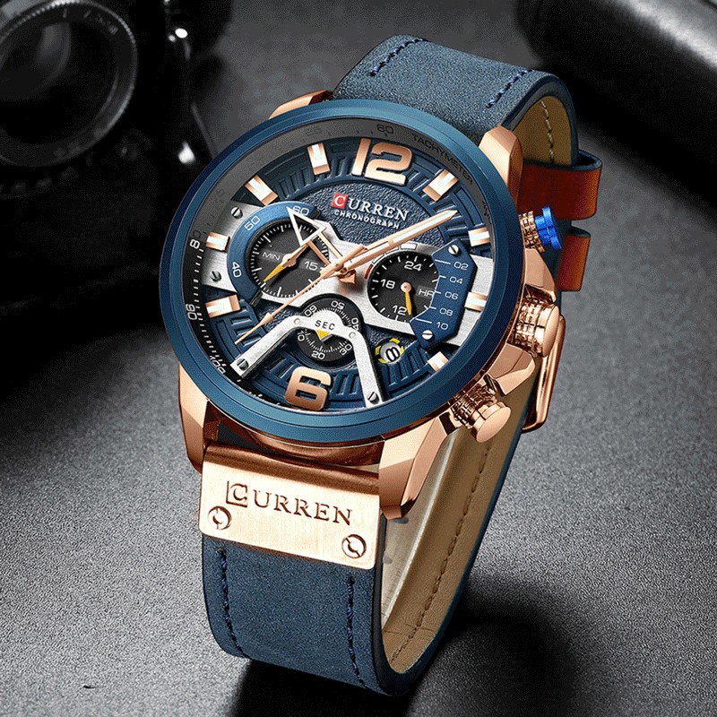 CURREN Casual Sport Watch Blue Watch Men Luxury Military Leather Wrist Watch Man Watch Fashion Chronograph Relogio Masculino