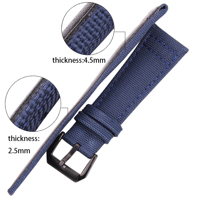 Nylon Canvas + Genuine Leather Watchband 20mm 21mm 22mm Black Green Blue Women Men Watch Band Strap With Pin Buckle