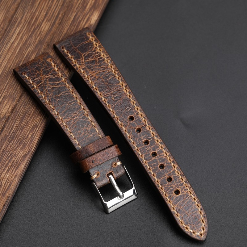 Retro Soft Leather Watch Strap 18 19 20 21 22mm Brown Leather Handmade