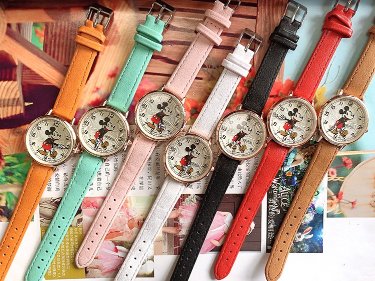 Disney Mickey Korean version fashion simplicity animation PU strap quartz watch Mickey Mouse children's watch boy girl