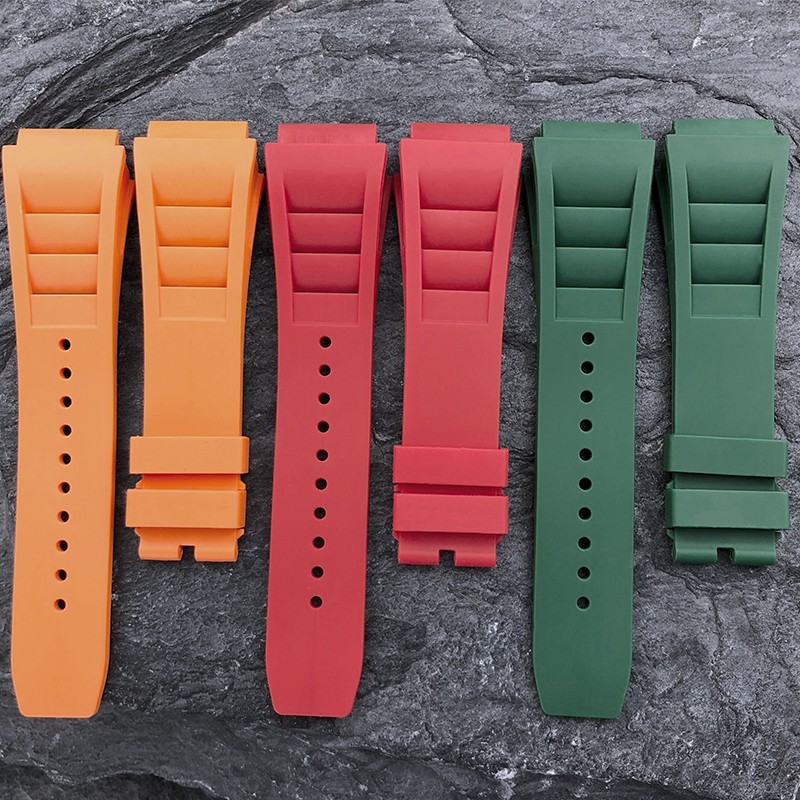 25mm Silicone Watches Rubber Band For Richard Black White Yellow Mil Strap Spring Bar Stainless Steel Buckle Watch Accessories