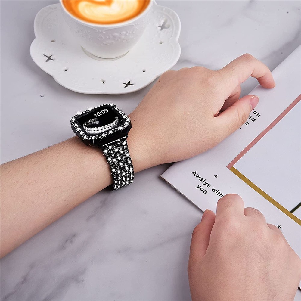 Women's Diamond Case + Strap for Apple Watch Band 7 6 41mm 45mm 40mm 44mm Metal Bracelet for iWatch Series 7 SE 3 Jewelry Cover