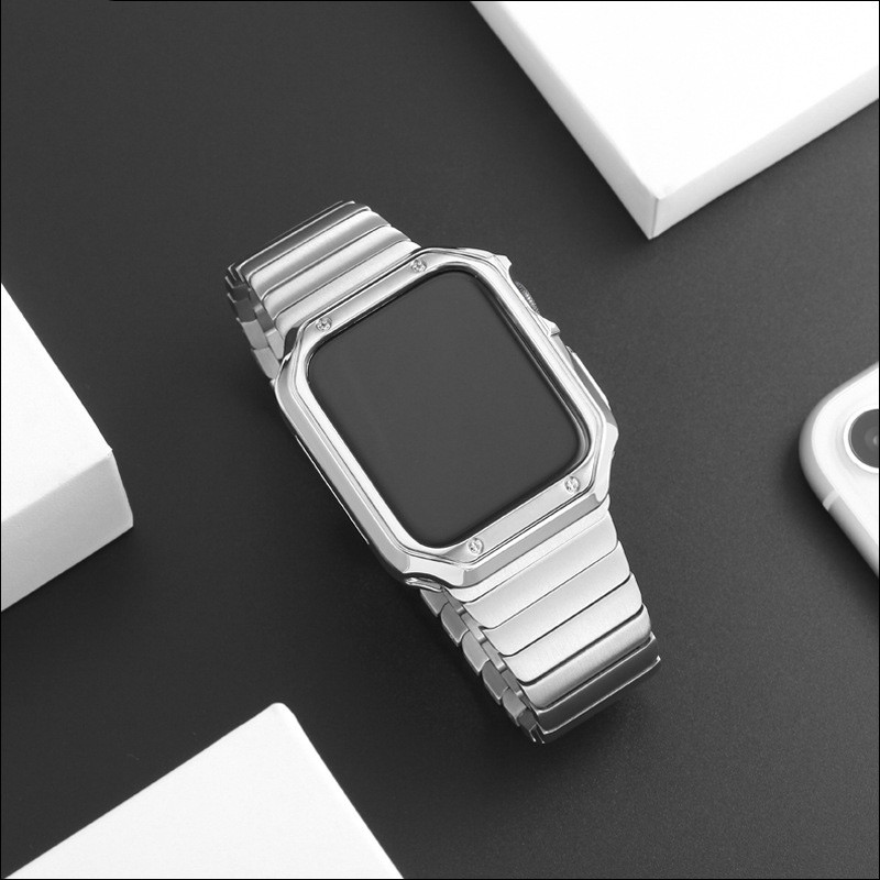 stainless steel strap + silicone case for apple watch band 45mm 41mm 44mm 40mm 38mm 42mm bumper frame cover iwatch series 5 SE 6 7