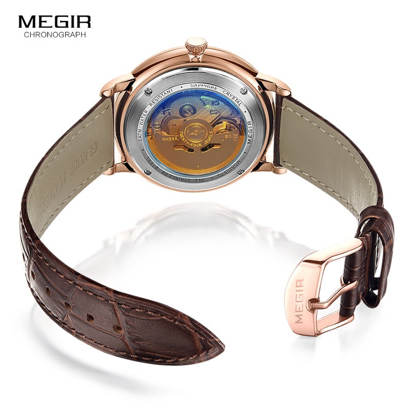 MEGIR - Genuine Leather and Stainless Steel Watch Strap, Fabric Strap Accessory