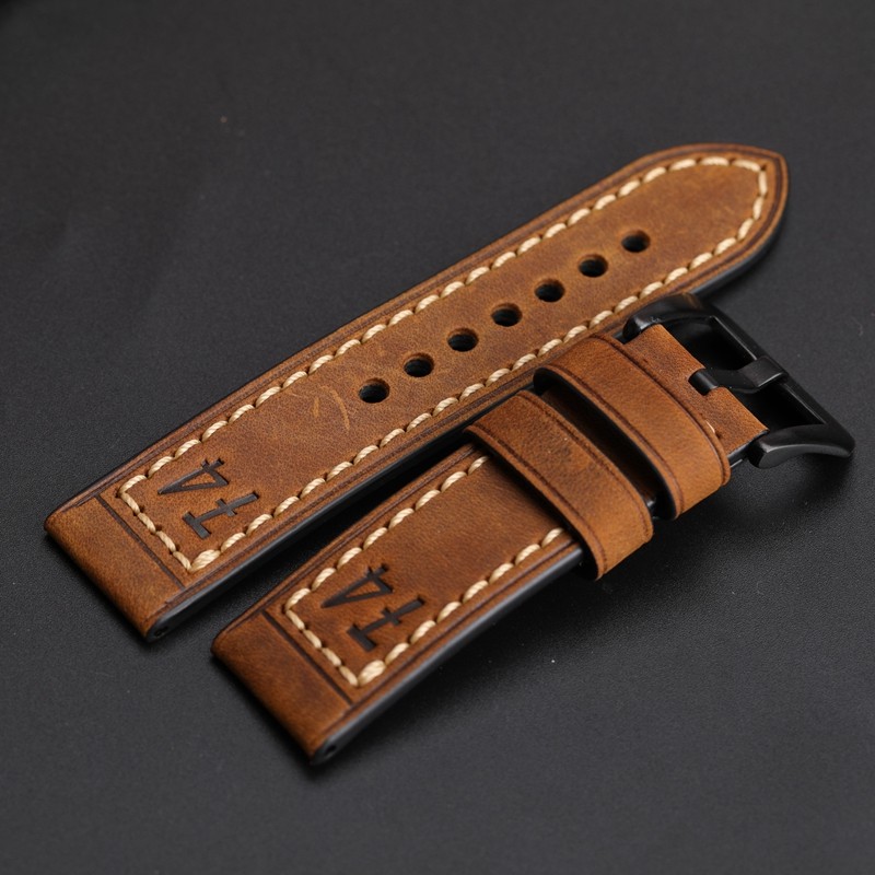 F4 Leather Watch Band for Men, Thick, Handmade, Retro, 20, 22, 24, 26mm, for pm111, 441