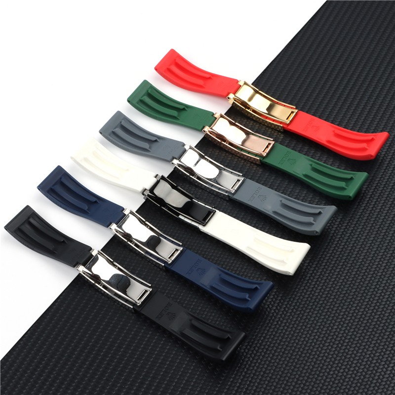 Top Quality 20mm Silicone Rubber Watchband for Role Watch Strap Daytona Submarine GMT OYSTERFLEX Bracelet Folding Buckle