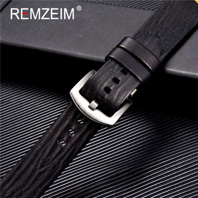 Rimzm Tanned Leather Watch Strap Antique Watch Strap 18mm 20mm 22mm 24mm Red Gray Blue High Quality Wristband Strap Accessories