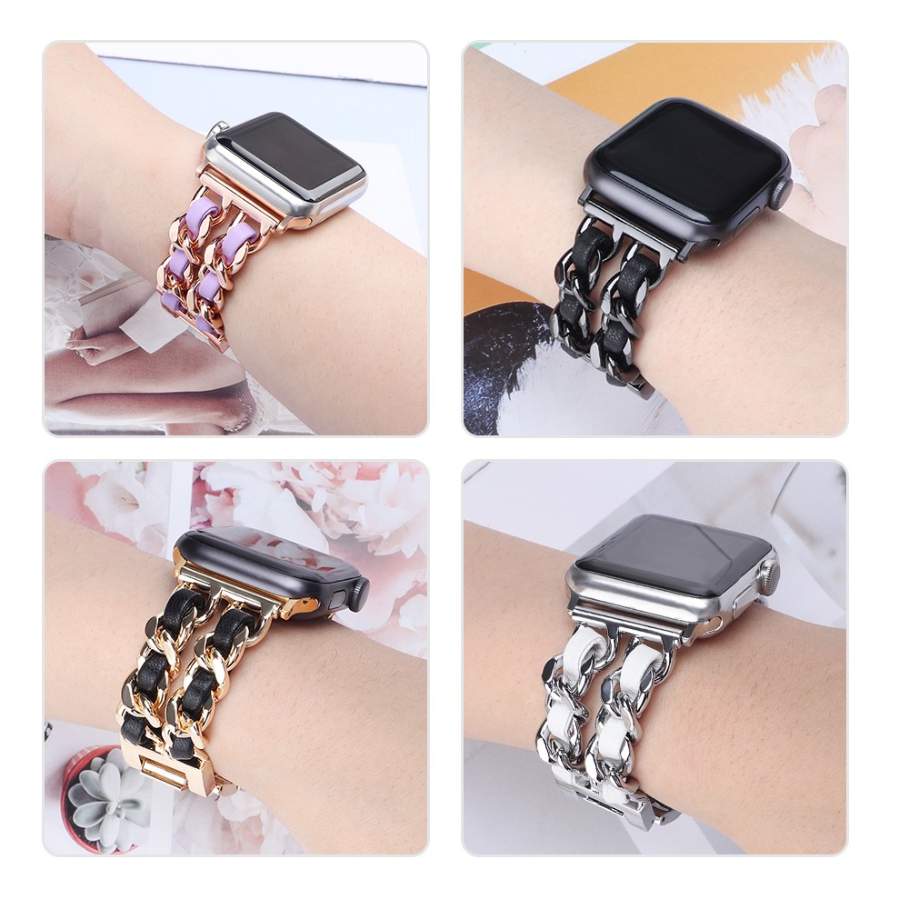 strap for apple watch series 7 band 41mm 45mm chain link leather bracelet for iwatch watchband 42mm 44mm 40mm 38mm SE 6 5 4 3 2