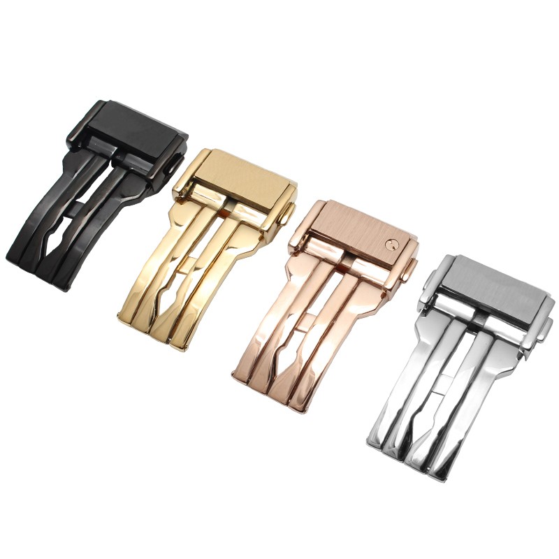 Hot selling high quality sawing buckle 18mm 20mm 22mm 24mm stainless steel folding clasp black silver gold rose gold colors