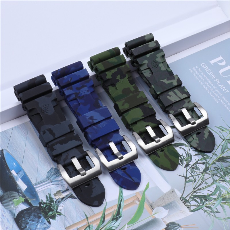 24mm 26mm Camouflage Colorful Silicone Rubber Watch Band Replacement For Panerai Watch Strap Waterproof Watchband Pin Buckle