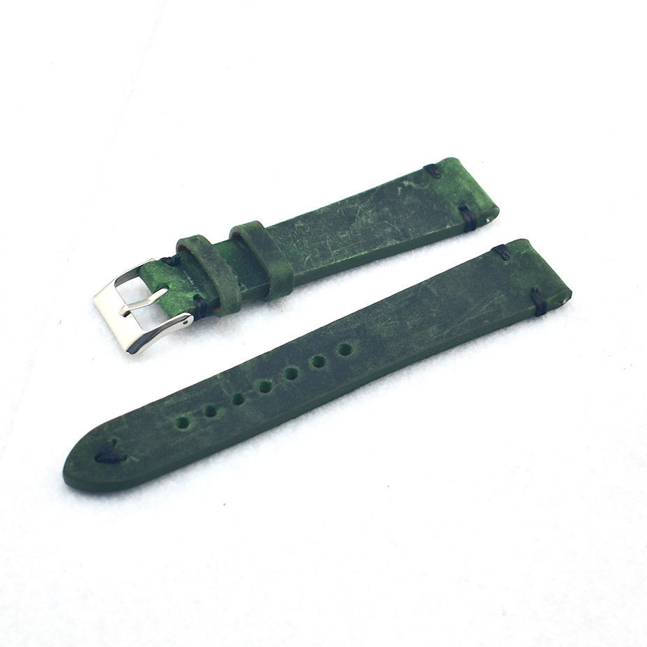 Onthlift - Genuine leather watch strap, handmade, antique, spare, green, buckle 16 18 20 22 24 mm, quick release