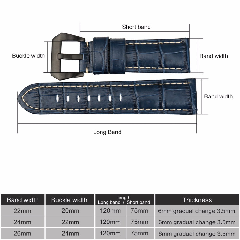 MAIKES Quality Genuine Leather Watch Strap 22mm 24mm 26mm Fashion Blue Watch Accessories Watchband for Panerai Watch Band