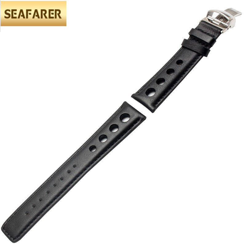 Genuine Leather Strap For Tissot Racing Sport Series PRS516 T91 1853 Watch Band 20mm Black Orange Line With Butterfly Buckle