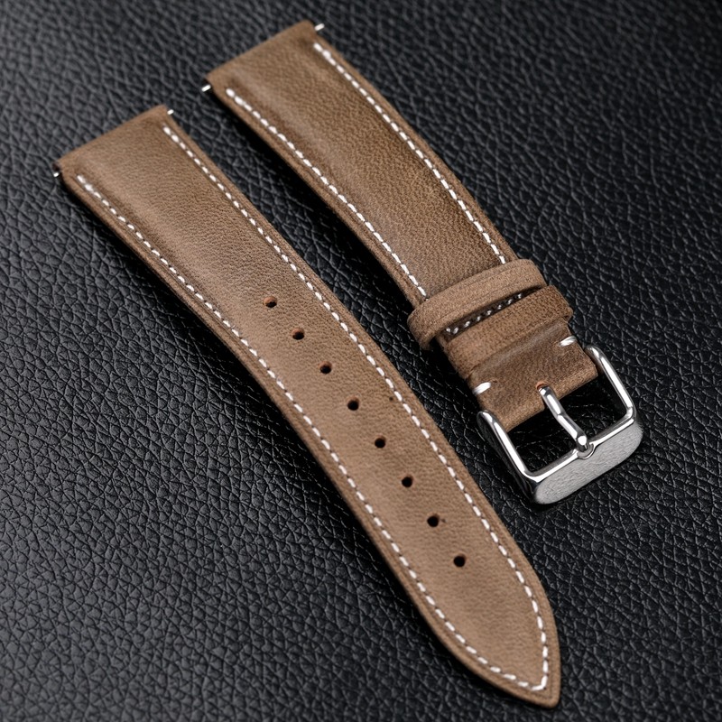 Handmade gray leather watchband 18 19 20 21 22 mm quick release soft cowhide leather, ultra-thin soft strap