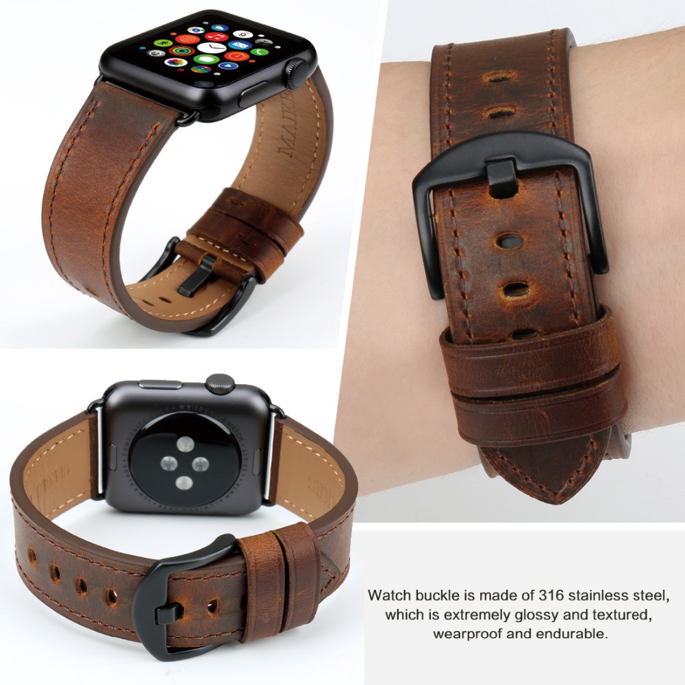 MAIKES Watch Accessories Leather Apple Watch Band 45mm 44mm 41mm 38mm for iWatch Bands Series 7 6 5 4 Watch Strap